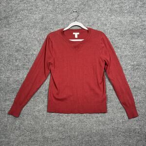 Daily Ritual Mens Sz Medium Crew Neck Sweater Burnt Orange Pullover Long Sleeves